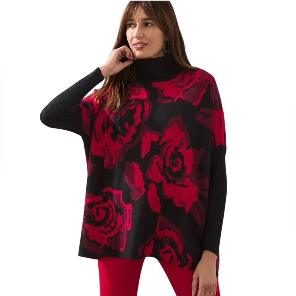 JOSEPH A Women’s Rose Turtleneck Long Sleeve Pullover Knit Poncho Sweater Large